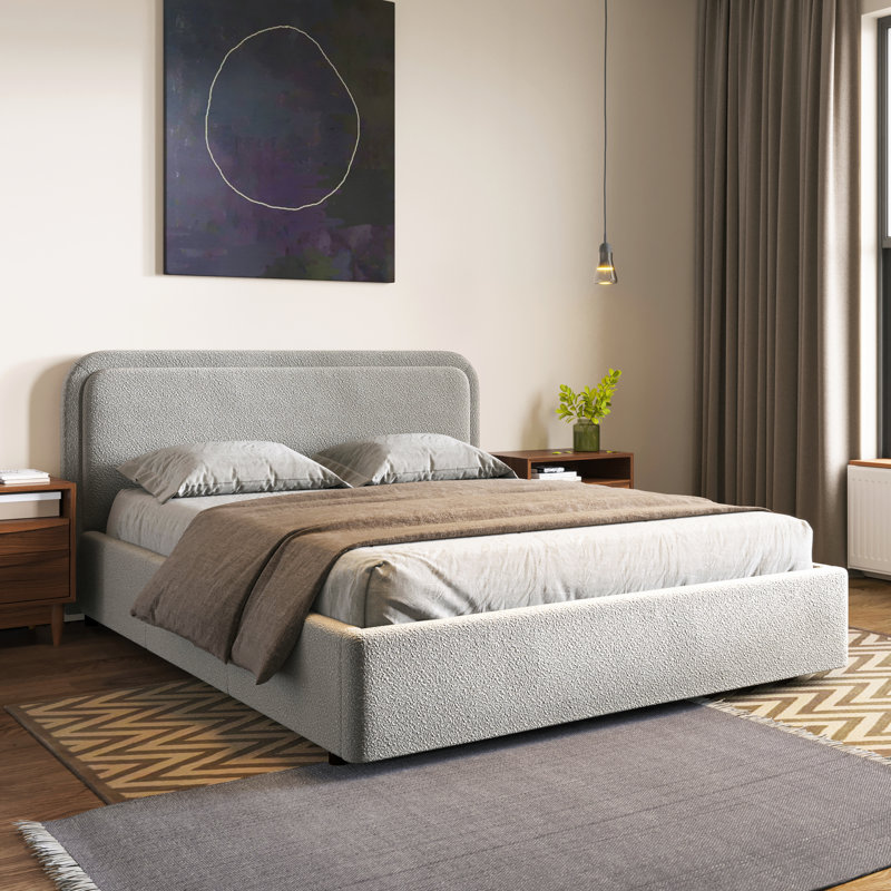 Baneza Platform Bed, Queen, Gray Boucle