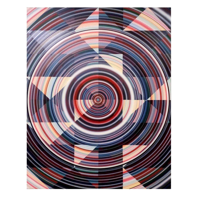 "Divided Acrylique" par Ghanshyam Gupta, art abstrait sur toile 46 "x 36" avec cercles concentriques et décorations géométriques pour un décor moderne