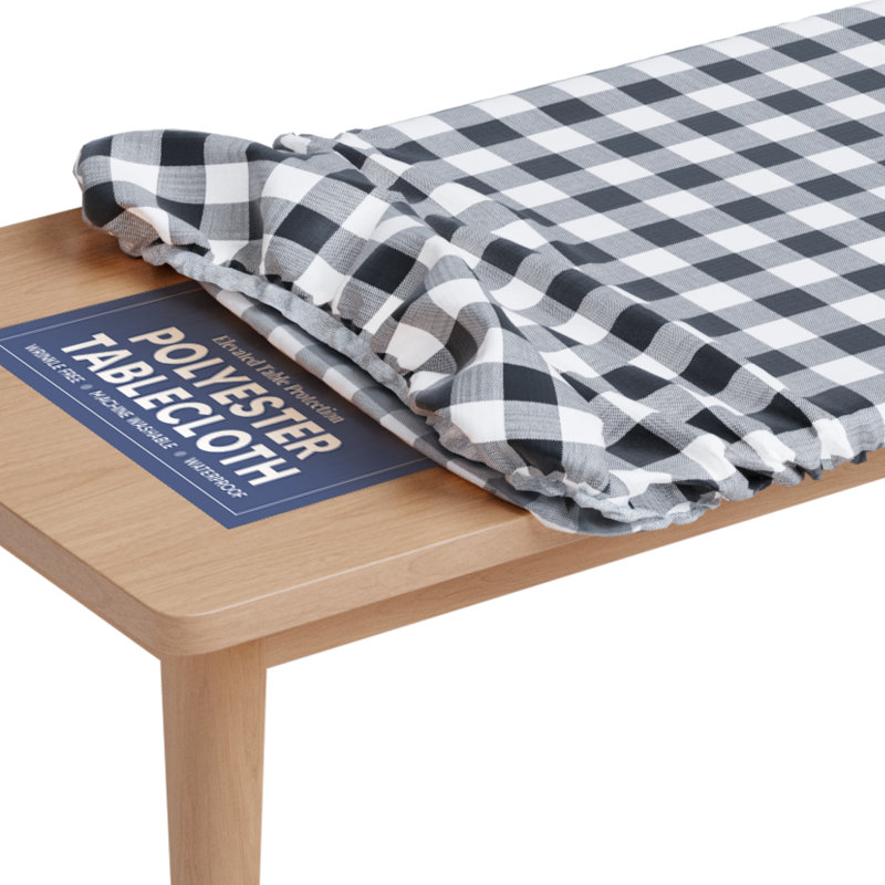 Kitchen Tablecloth Of Polyester -Fitted With Elastic, Water Proof, Washable, Fits For Table,Checked Design, 60" L x 36" W