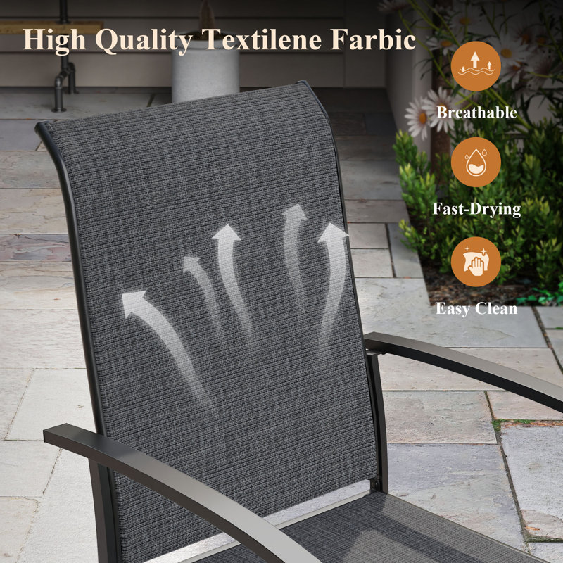 8-Person Outdoor Square Patio Dining Set With Stackable Armchairs, Black