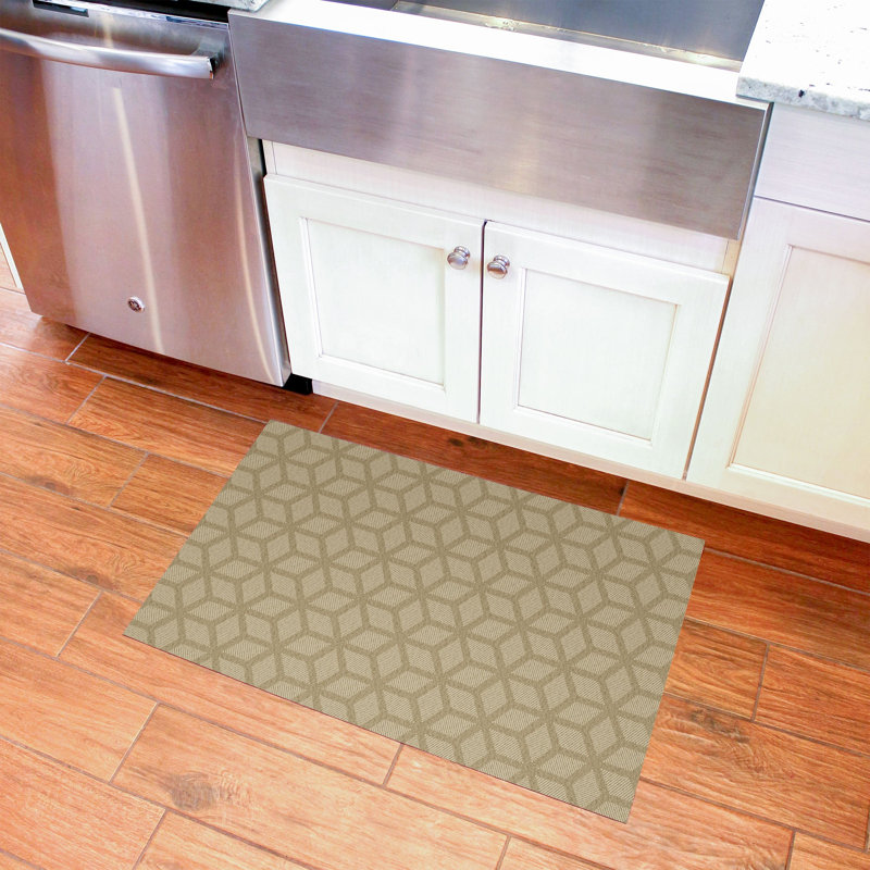Un-Rug Cubics Rube Low Profile Kitchen Mat by Matterly, Rectangle 2' x 3', Beige