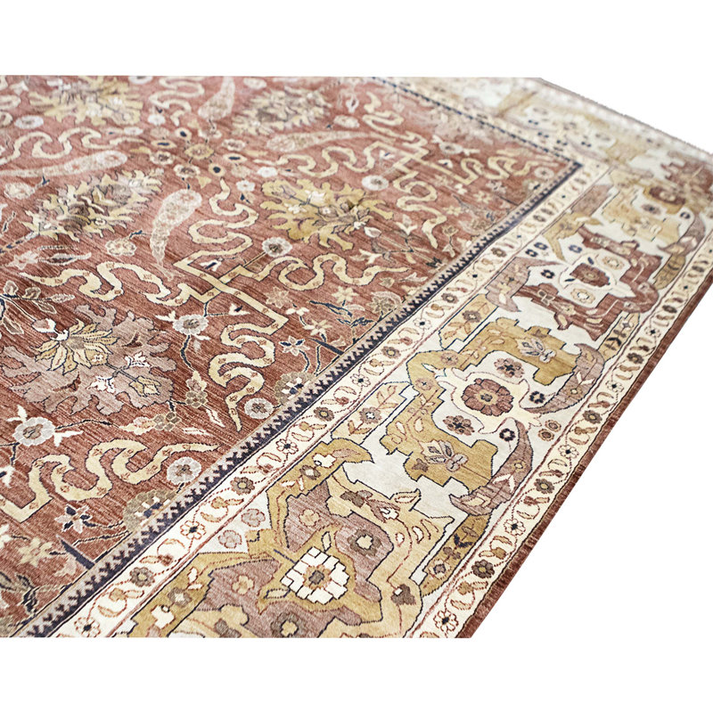 Hand Knotted Cotton Area Rug in Red And Ivory