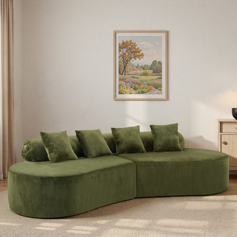 Canapé moelleux à haute densité avec conception modulaire courbée et coussins décoratifs doux, Vert