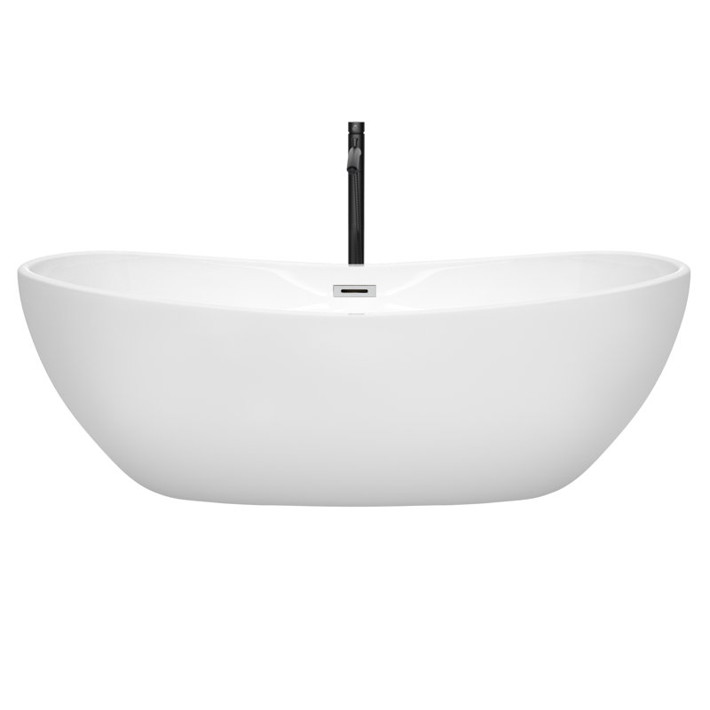 Rebecca 70'' x 32'' Soaking Acrylic Bathtub with Faucet, White/Polished Chrome/Matte Black