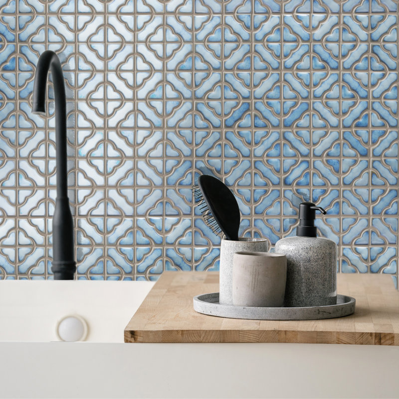 Hudson Tower 12 In. X 12 In. Porcelain Mosaic Tile, Blue