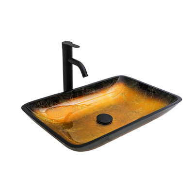 Lavabo vasque de salle de bain en verre trempé, dégradé or ambré, bol carré, bonde escamotable, conception à ajout esthétique, lavage confortable