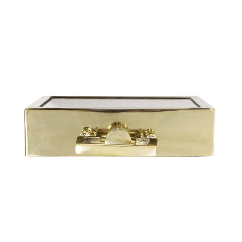 Gold Square Handled Table Clock with Textured Metal Surround