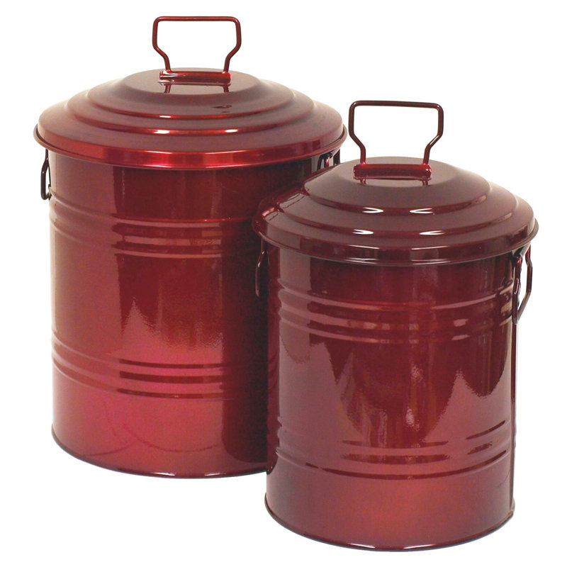 Enameled Galvanized Steel Storage Containers, Set of Two., Glazed Apple