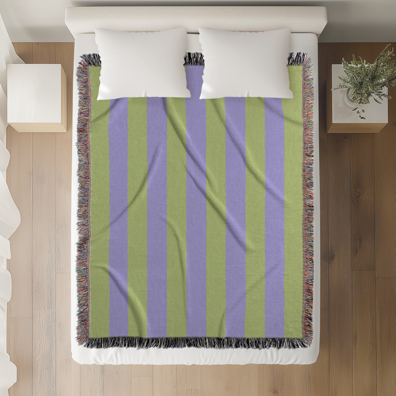 Jeté en mélange de coton Cassian, Olive / iris, L 80 po x l 60 po
