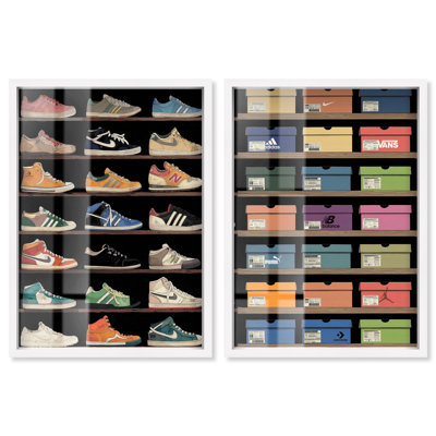 Sneaker and Shoebox Set Shadowbox Print Glam Wall Art by Art Remedy, White Frame, 20 x 30