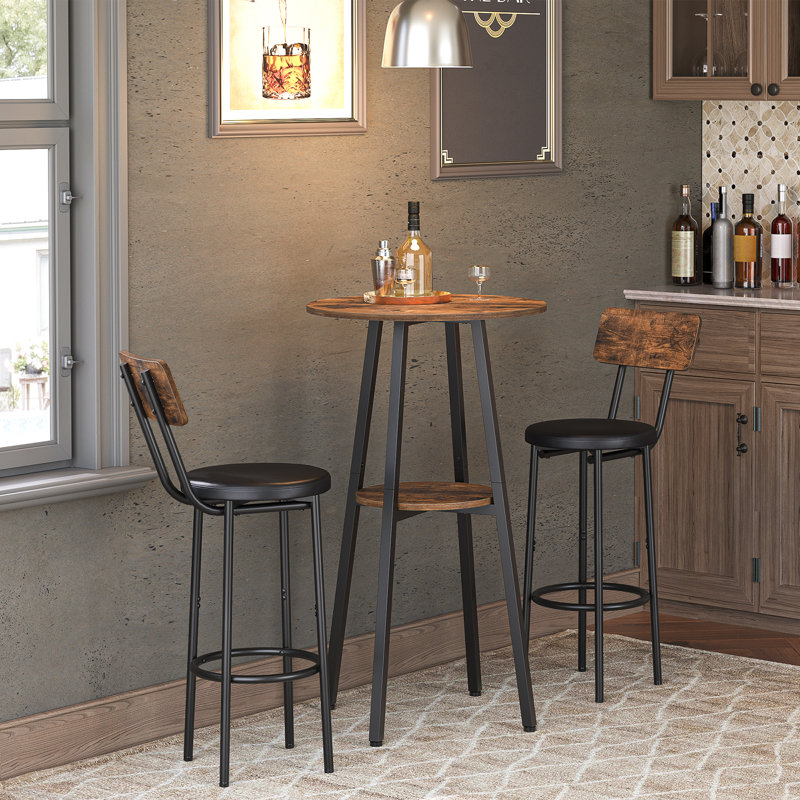 Bar Table, Round Pub Table, 2-tier Bistro Table With Storage, 37.4" High Top Table For Small Spaces