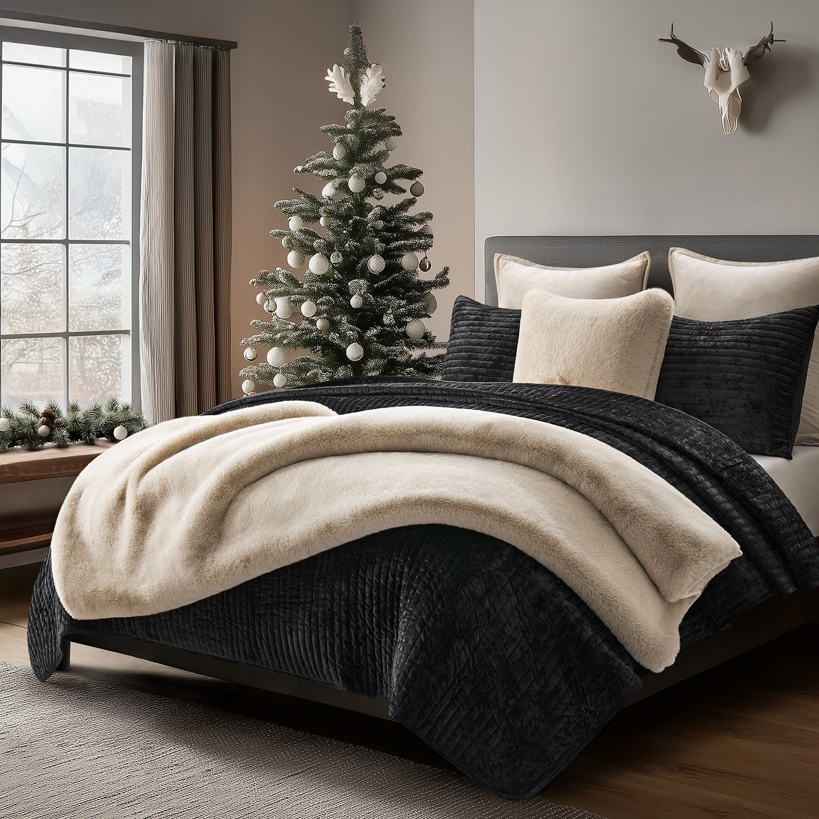 Luxury Soft Faux Chinchilla Fur Throw Blanket 1220GSM, Birch Mink, 90" L x 72" W