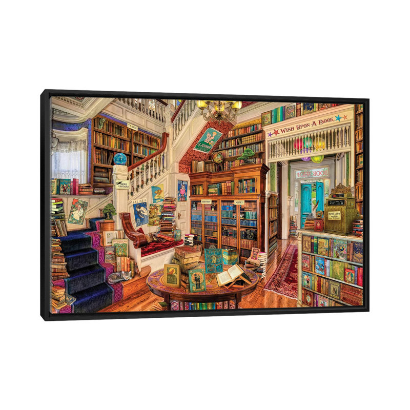«Wish When a Bookshop II», impression sur toile tendue, H 18 po x l 26 po x P 1,5 po, Toile avec cadre noir