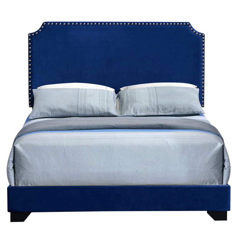 Blue Queen Panel Bed with Scooped Headboard