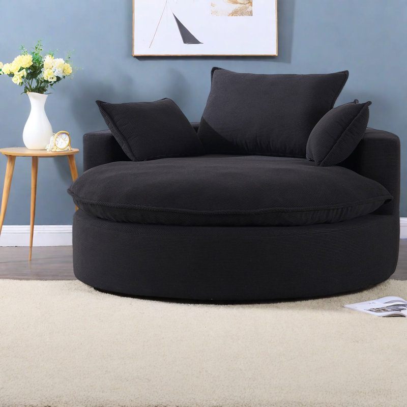 Chaise d'appoint moderne en velours côtelé, pivotant sur 360 °, conception confortable en tonneau pour la maison