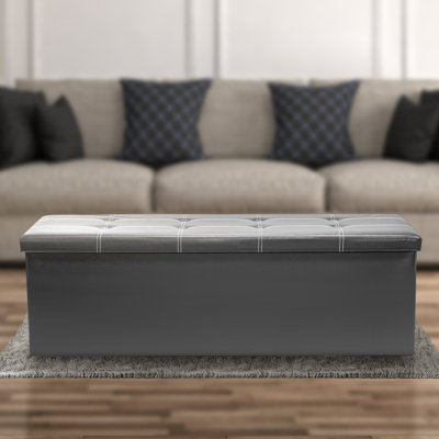 Sorbus 43" Wide Faux Leather Tufted Rectangle Standard Ottoman with Storage