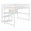 Lit mezzanine double en bois avec tablettes, bureau et tableau d'écriture - Blanc