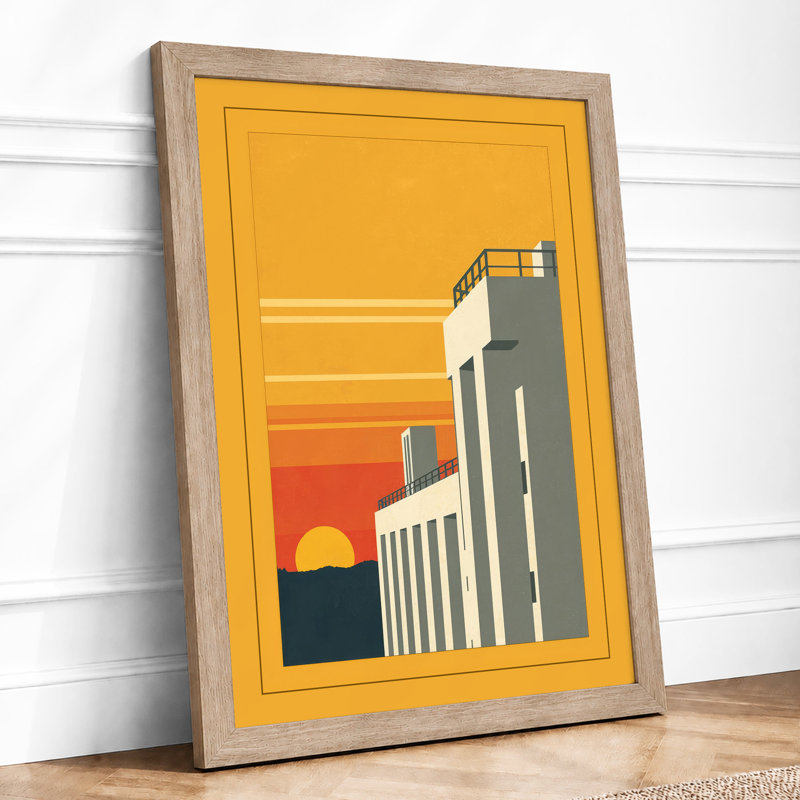 Industrial Sunrise Art Deco - Framed Print, A4 - 29.7 x 21.0 cm, Oak