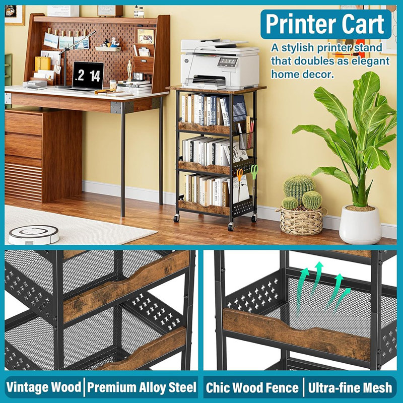 Organisateur de chariot utilitaire roulant à 4 niveaux, support de micro-ondes de cuisine en métal et support de rangement polyvalent sur roulettes pour fournitures de café, collations, livres, artisanat et maquillage