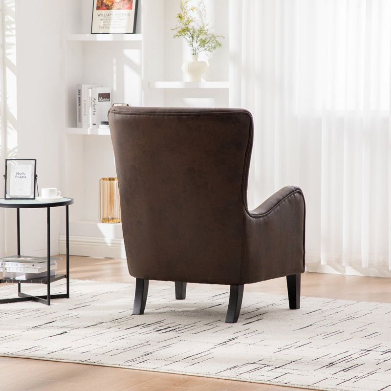 Fauteuil d'appoint à dossier haut en polyuréthane de 28 po, fauteuil rembourré pour le salon, fauteuil à oreilles rétro, canapé-lit simple avec pieds en bois massif