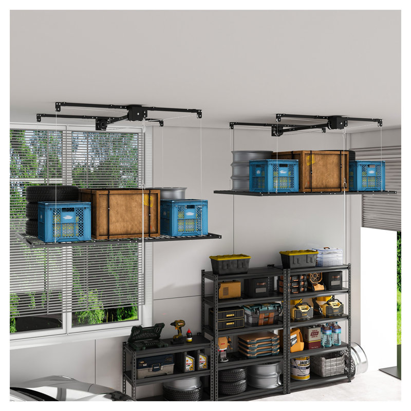 Support de rangement pour garage suspendu 4 x 8 pi pour plafonds hauts 10 à 12 pi, fabrication entièrement en acier avec verrou de sécurité