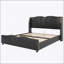 Base de lit tapissier en cuir pour grand lit, tête de lit moderne à oreilles, pied de lit ondulé, sans sommier, noir-588399667-588399665