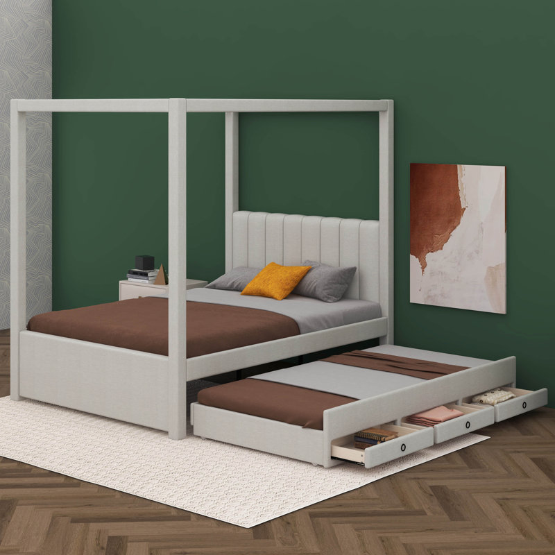 Lit à baldaquin Chenee, Beige, Double