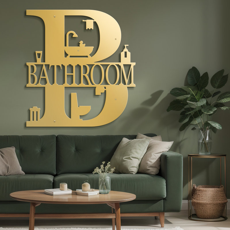 BATHROOM-Black And Gold Dimensional Iron Wall Sculpture Metal Wall Art Modern Bathroom Decor, Gold