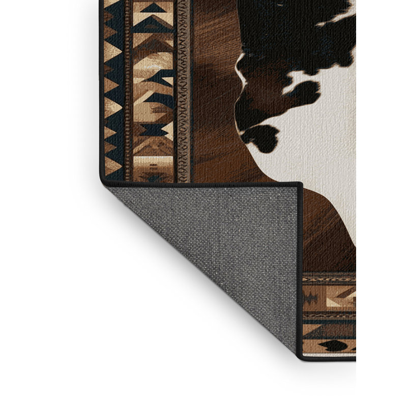 Washable Cowhide Pattern Southwestern Area Rug, Round 5'