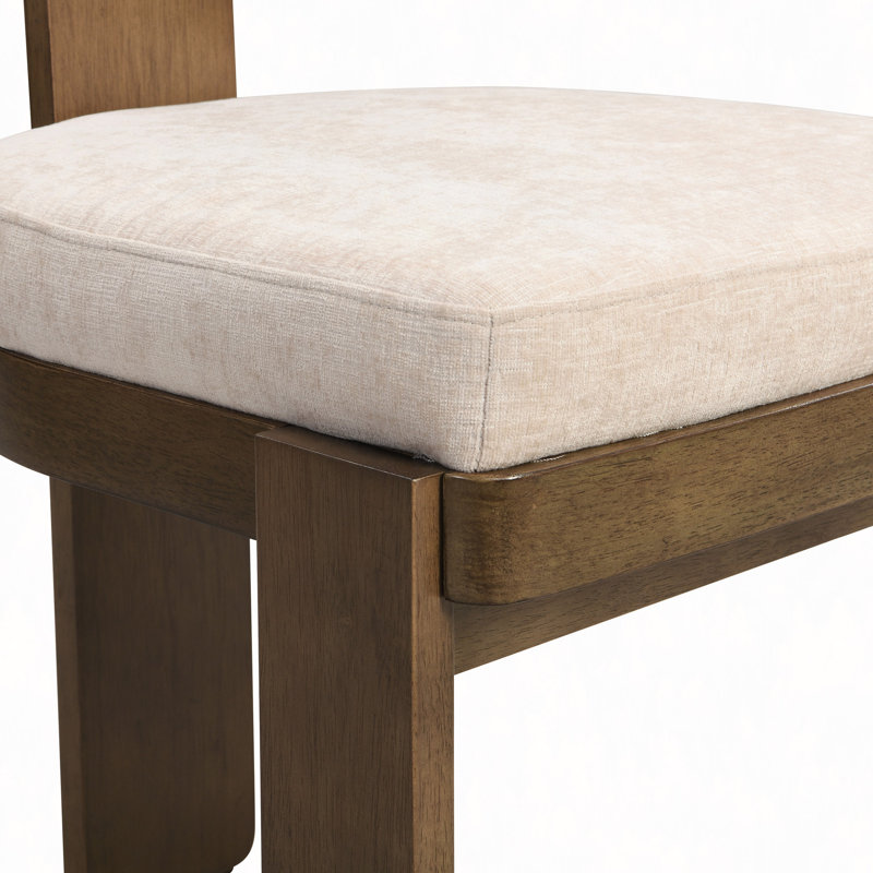 Ensemble de 2 chaises de salle à manger rembourrées en tissu avec pieds en bois d'hévéa massif, capacité de poids de 330 lb