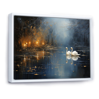White Swans Harmony Moonlight Pond IV - Swans Animal Wall Art