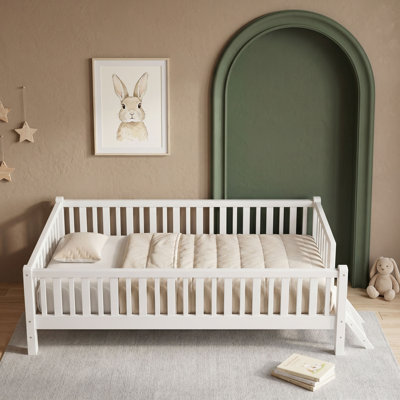 Twin Size Wood Low Loft Bed with Ladder and Guardrails