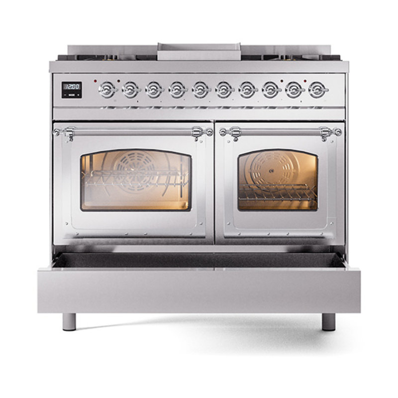 ILVE Nostalgie II Noblesse 40 in Dual Fuel Range, Stainless Steel/Chrome, Liquid Propane