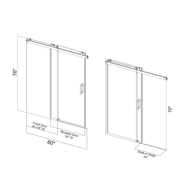 Matte Black Frameless Sliding Shower Door with Tempered Glass