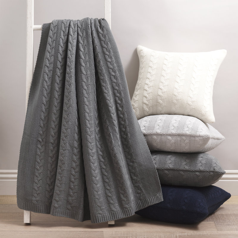 Gray Cable Knit Acrylic Throw Blanket, 50 x 60"