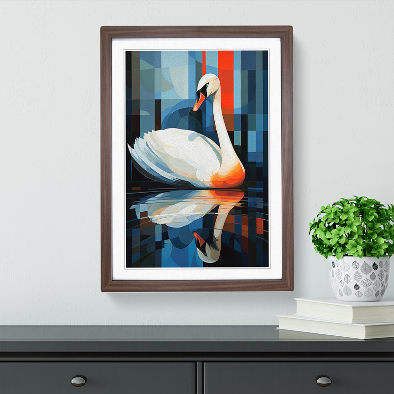 XYZ-FRM-V1223-1601 Swan Constructivism 1 Piece Single Picture Frame Wall Art, 46cm H x 34cm W x 2cm D, Walnut