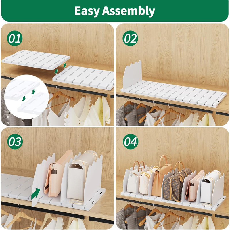 White Adjustable Acrylic Closet Shelf Divider Organizer