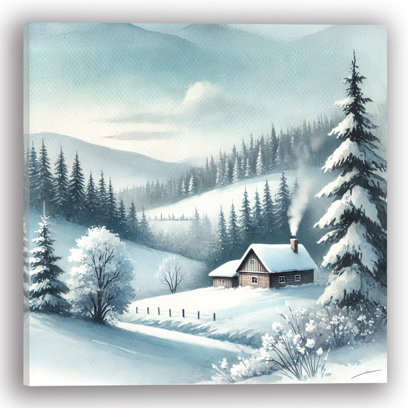 «Winter Whisper: Serene Mountain Cabin», reproduction sur toile, H 40 po x l 40 po x P 1,5 po