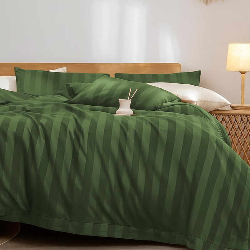 Microfiber Striped Duvet Cover Set with Matching Pillowcases & Fitted Sheet, Double Duvet Cover + 2 Standard Pillowcases