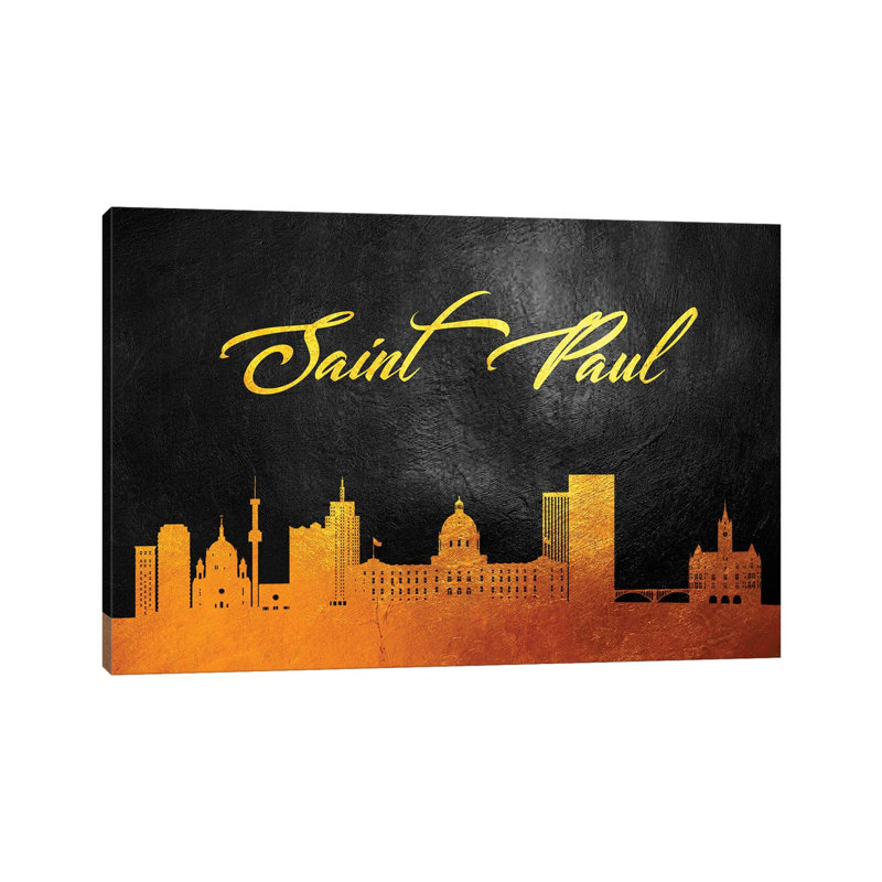 Saint Paul Minnesota Gold Skyline 1 Piece Wrapped Canvas Wall Art, 30.48 cm H x 45.72 cm W
