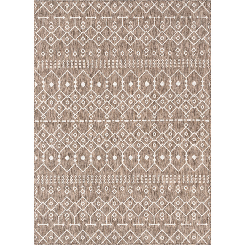 Tapis brun / taupe intérieur / extérieur Marshanna Nord Trellis, Rectangle 6 pi 7 po x 9 pi 3 po