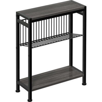 End Table For Small Space, 3-Tier Narrow Side Table With Magazine Holder,Slim Nightstand, Skinny Snack Couch Table In Living Room, Bedroom Study And Balcony (Grey)