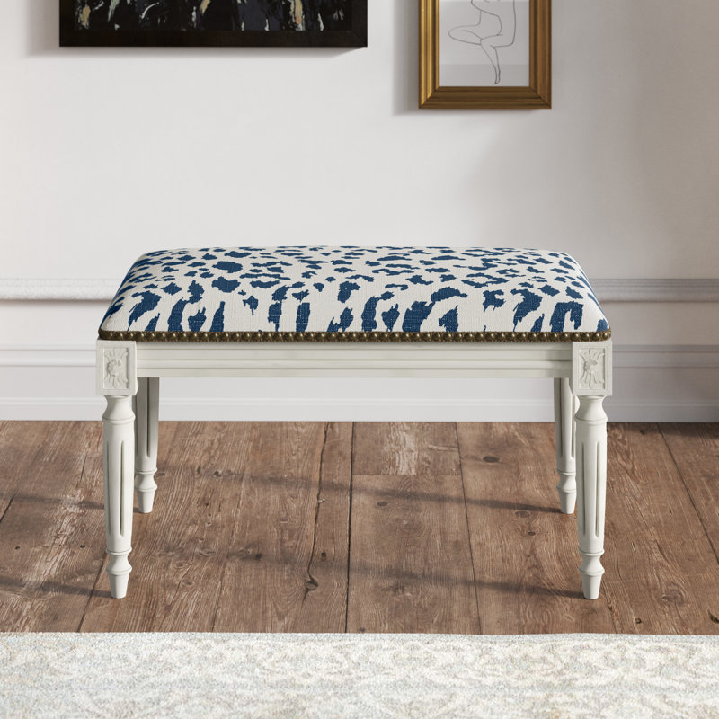 Auriyana Linen Blend Upholstered Bench, Blue