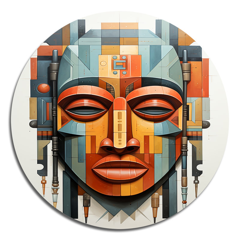 Masque tribal africain Kente I - Art rond en métal, H 29 po x l 29 po