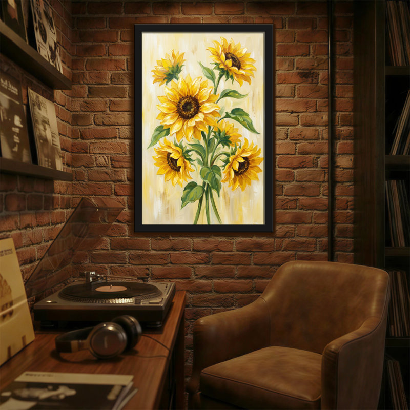 Plantes et fleurs tournesol bouquet d'art sur toile, H 24 po x l 16 po