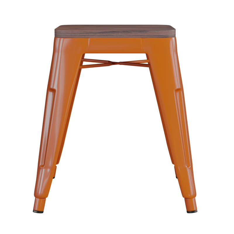 Alsadig 18" Table Height Indoor Stackable Metal Stool with Wood Seat, Orange
