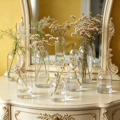 Set Of 12 Clear Glass Bud Vases, Bulk Small Cylinder Vases For Flowers, Modern Wedding Party Dining Table Centerpieces, Living Room Home Decor