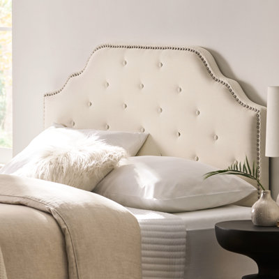 Tête de lit tapissier en tissu pour grand lit et lits de taille double, boutons avec accents de couture avant en losange, pièces élégantes avec garniture cloutée, couture tendance, attrayant