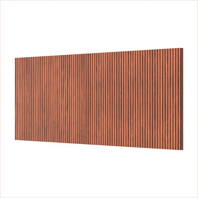 Brown-toned MDF Wall-Mounted Headboard for Queen Size Bedroom, Modern Bohemian Wavy Vertical Wood Grain Design