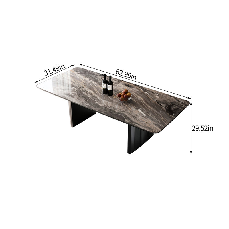Modern simple rectangular marble dining table, 29.52"H x 62.99"L x 31.49"W